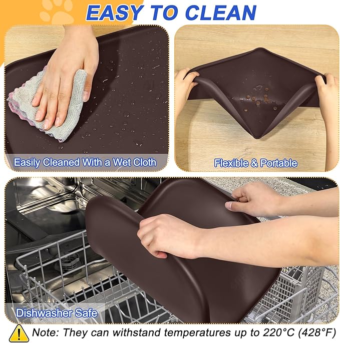 SMILOOL Silicone Pet Feeding Mat with Raised Edge for Food and Water, Dog Bowl Mats, Cat Bowls Placemat with High Lip for Floor Waterproof, Rubber Tray for Cats and Dogs 24 x 16 x0.8 Dark Brown