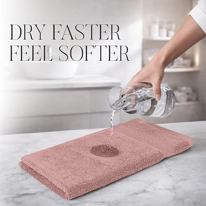 RIVERSIDE 12 Pack Premium 100% Cotton Face Wash Cloths, 12 x 12 Inches, Soft & Absorbent Face Towels for Bathroom Wash Clothes, 550 GSM, Luxury WashCloths for Showering, Body, Spa & Gym, Dusty Rose
