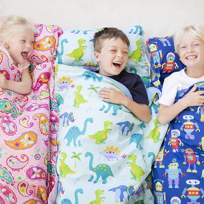 Wildkin Kids Microfiber Nap Mat – Soft Sleep Mat with Pillow, Ideal for School & Travel - Dinosaur Land