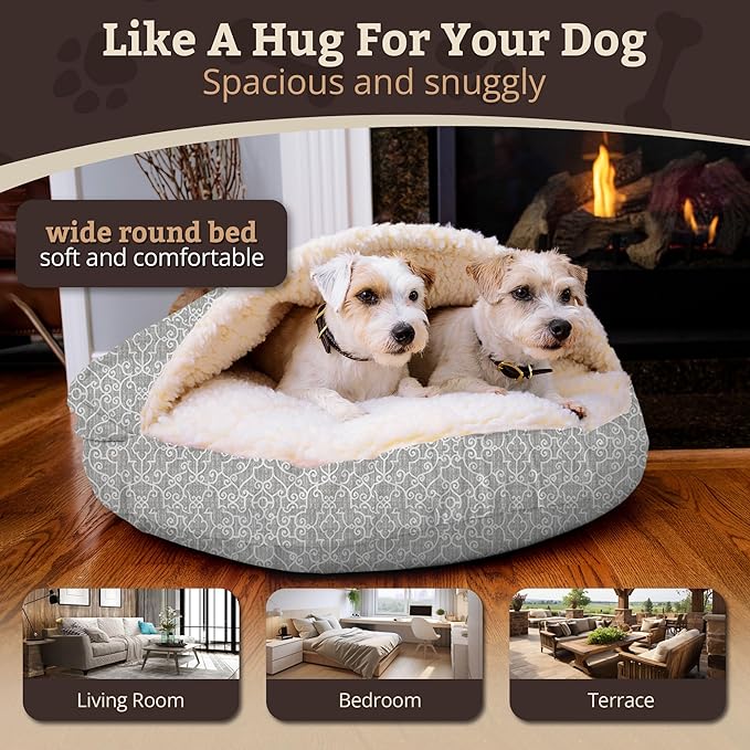 Snoozer Luxury Cozy Cave Pet Bed, Wag Collection, Large - Ramey Gray