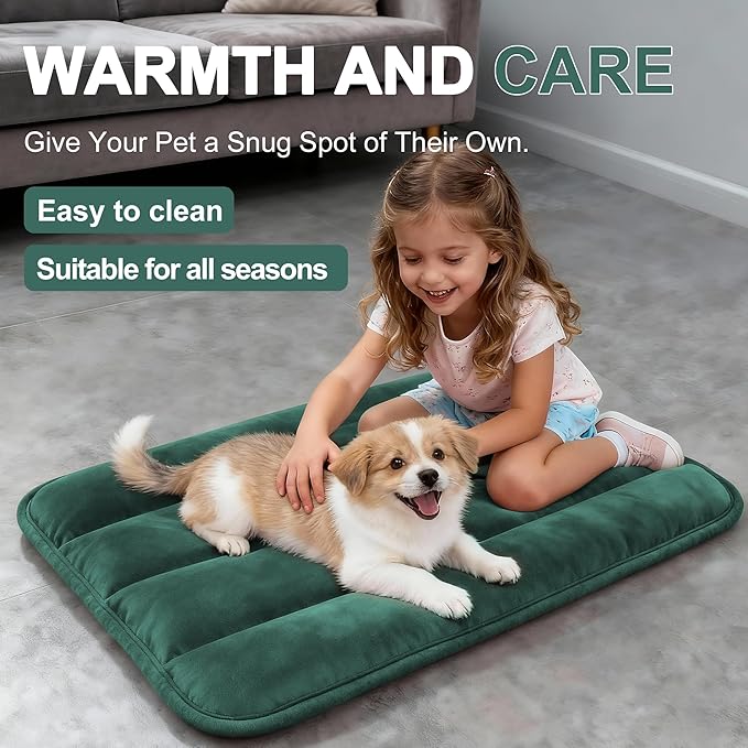 Fogkiss Dog Bed Mat, Reversible Dog Crate Pad with Washable Kennel Mat and Soft Foam, Flat Pet Bed for Dogs & Cats, for Crates Carriers & Travel (Green, 23" L*14" W*1.5" Th)