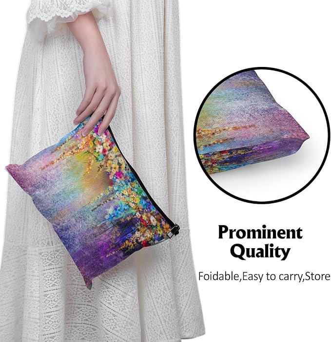 Cafl Painting Blossom Makeup Bag Travel Large Splendid Flowers Cosmetic Bag Organizer toiletry Essentials Jewelry Zipper Bag Gift For Women -10×8 inch