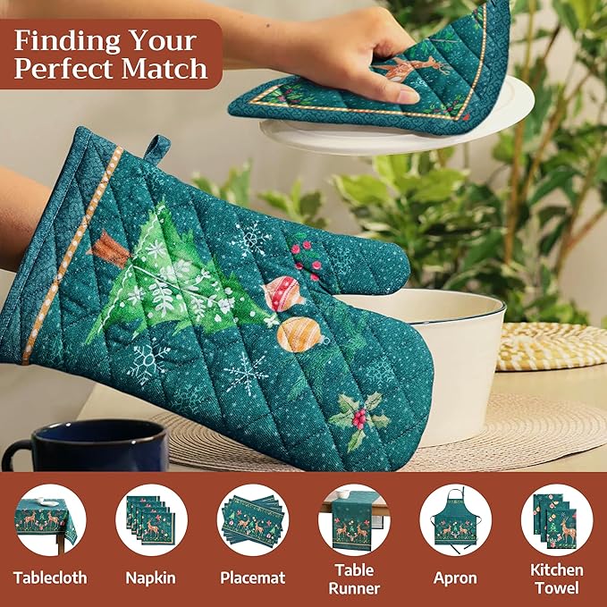 Maison d' Hermine Pot Holders 100% Cotton Heat Resistant Potholders 8" x 8" Hot Pads with Loop for Thanksgiving Christmas Decorations BBQ Cooking Baking Handling Hot Pans (Pack of 1, Hygge Christmas)