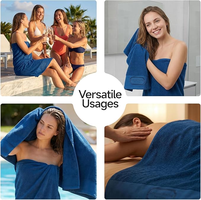 REDKISS 35"x70" Luxury Bath Sheets Towels Set of 2, 100% Cotton & 700 GSM,Ultra Soft & Highly Absorbent Bath Towels Set,Perfect for Bathroom,Spa and Hotel-Blue