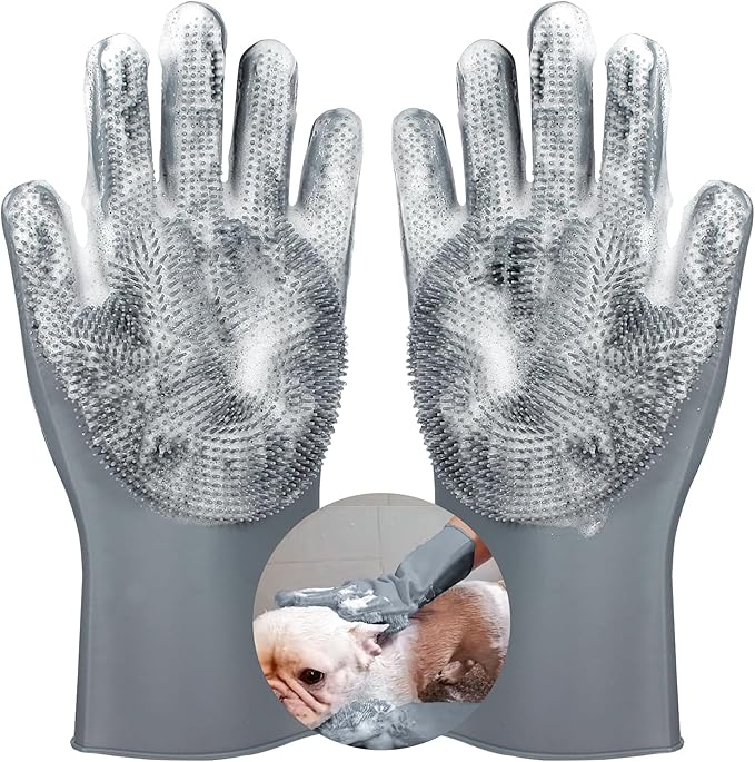 SUKETIL Pet grooming gloves,Dog washing gloves with High-Density Teeth with Five Finger Design to bathing and Massage for Dog