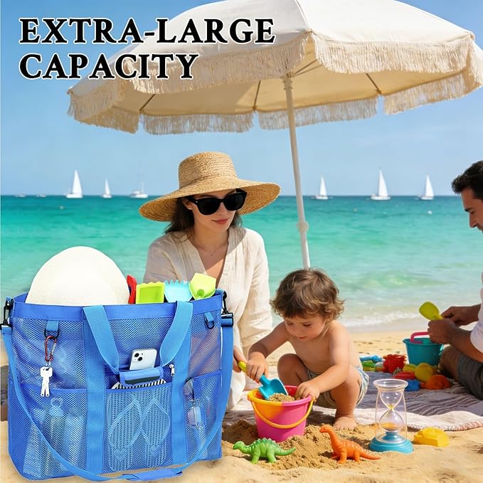 GYEUKHAM Mesh Beach Bag - Large Beach Tote Bag with Multiple Pockets for Family Beach Bag for Toys & Vacation Essentials