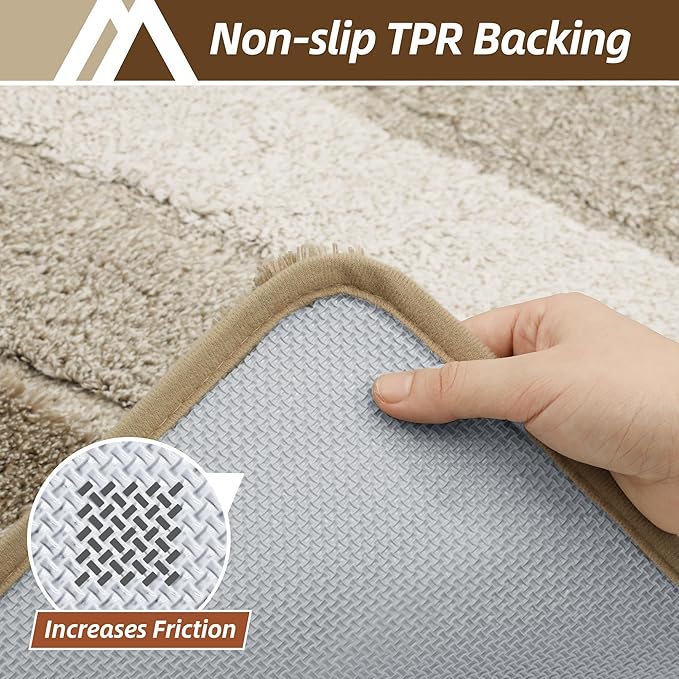 COSY HOMEER Bathroom Rugs 30"x20", Ultra Soft Absorbent Bath Mat with Non-Slip TPR Backing, Machine Washable Shaggy Rug for Bathroom Floor, Beige