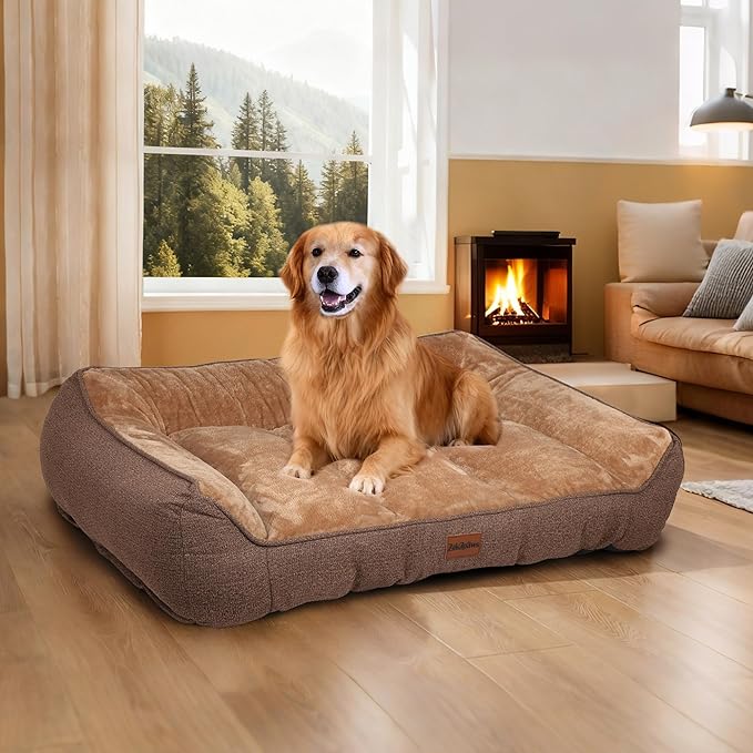 ZAKAPAWS Orthopedic Dog Bed for Extra Large Dogs - Waterproof Memory Foam Dog Couch Bed with Sides, Pet Beds with Washable Cover & Non-Slip Bottom, Brown, 42x30 Inch