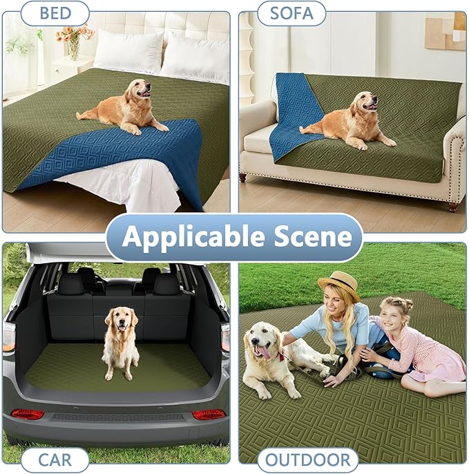 hyha Waterproof Dog Blanket, Soft Pet Bed Blankets, Waterproof Sofa Couch Cover for Dogs Washable, Reversible Pet Couch Covers for Sofa Furniture (82x102 Inch, Green/Navy Blue)