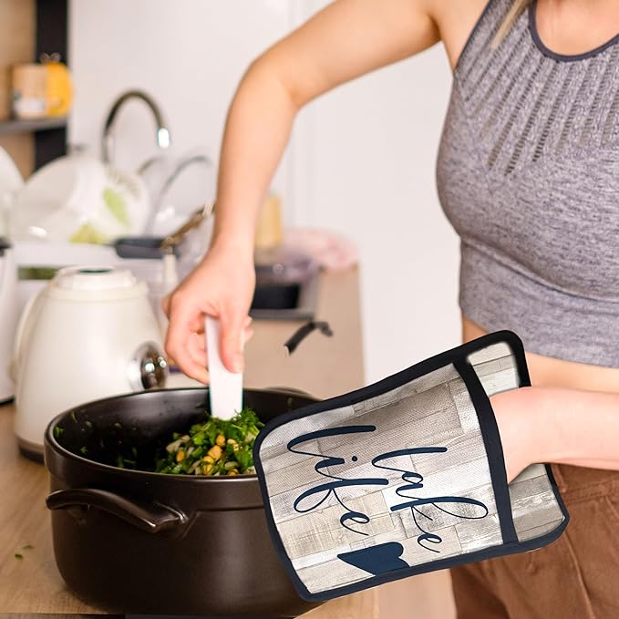 Lake Life Gifts Pot Holders with Pockets, Lake Life House Gifts for Cabin Owners Women Oven Pot Holders Heat Resistant Oven Mitts Hot Pads for Kitchen Baking Cooking (Cream)