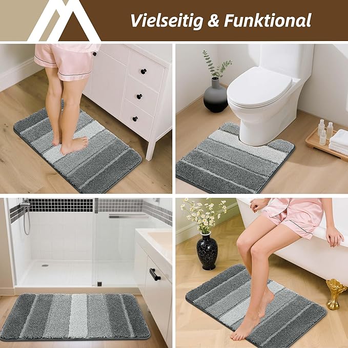 COSY HOMEER Bathroom Rugs 36"x24", Ultra Soft Absorbent Bath Mat with Non-Slip TPR Backing, Machine Washable Shaggy Rug for Bathroom Floor, Grey