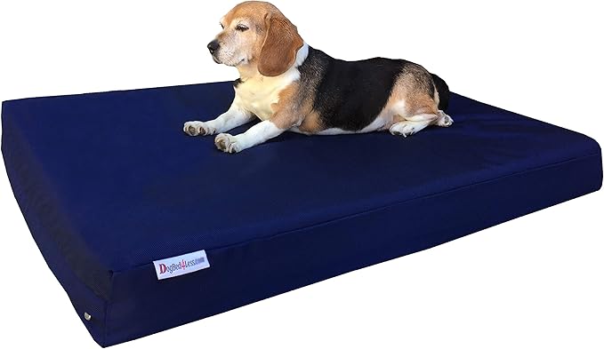 Dogbed4less Orthopedic Pet Bed with Memory Foam for Dogs, Waterproof Liner with Durable Nylon Blue and Bonus Miscrosuede Antislip External Covers (Ballistic in Navy, Large, 41" Length X 27" Width)