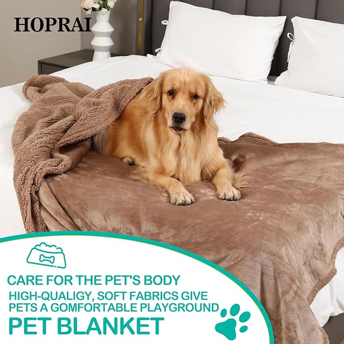 HOPRAI Dog Blanket, Waterproof Reversible Sherpa Fleece Throw Blanket, Furniture Cover for Bed, Couch, Sofa Protection from Liquid Pee and Pet Fur of Puppy, Cat (Light Coffee XS20*27inches)