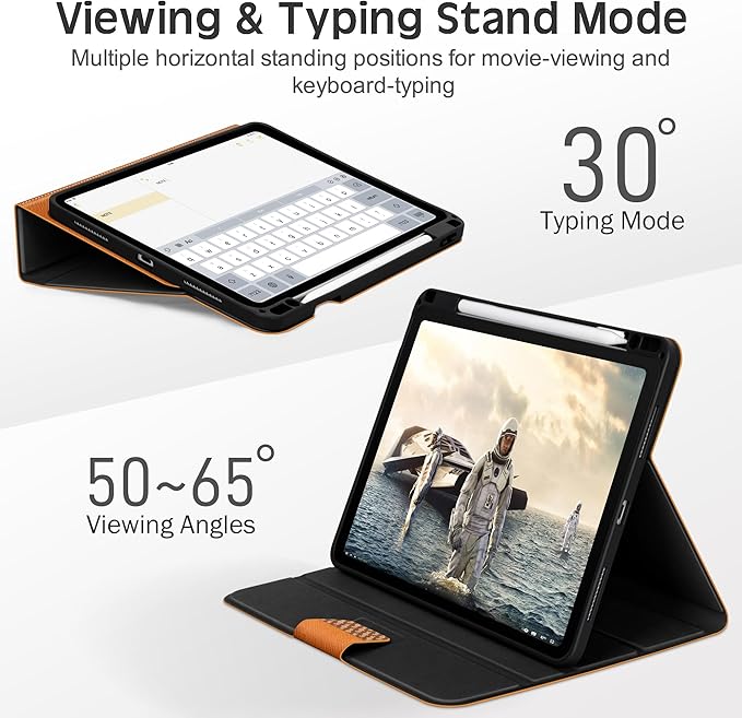 KingBlanc Case for iPad Pro 11 inch 4th/3rd/2nd/1st Generation (2022/2021/2020/2018) with Pencil Holder, PU Leather Protective Stand Folio, Auto Sleep/Wake, Multi-Angles for Viewing/Typing, Brown
