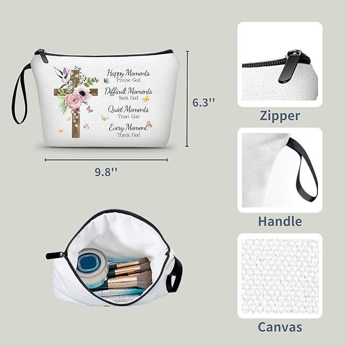 ARIOSEY Faith Based Religious Christian Godly Gifts Small Makeup Cosmetic Bag Pouch for Women Happy Moment Praise God Mothers Day