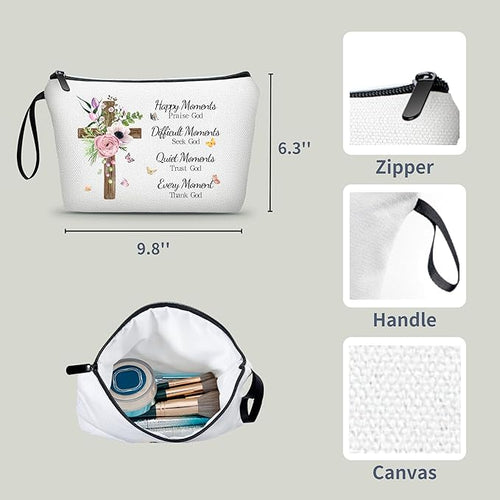 ARIOSEY Faith Based Religious Christian Godly Gifts Small Makeup Cosmetic Bag Pouch for Women Happy Moment Praise God Mothers Day