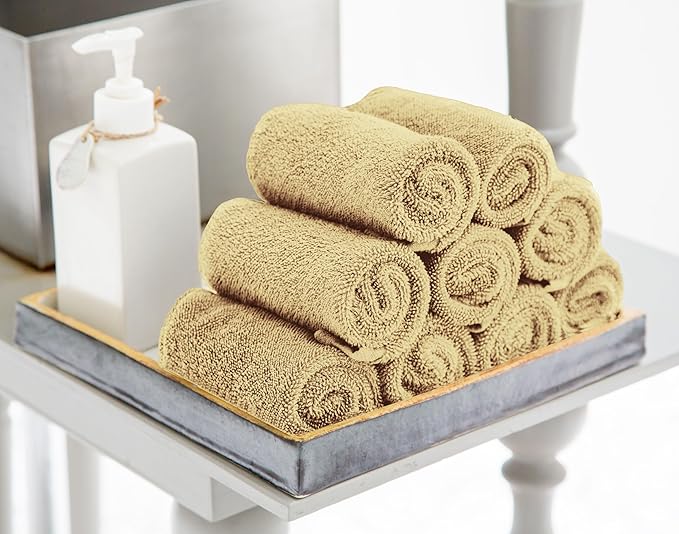 Utopia Towels 24 Pack Cotton Washcloths Set, 100% Ring Spun Cotton, Premium Quality Flannel Face Cloths, Highly Absorbent and Soft Feel Fingertip Towels, Beige