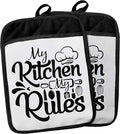My Kitchen My Rules Funny Pot Holders with Pockets, Funny Chef Gifts Pot Holders Heat Resistant Oven Mitts Hot Pads for Kitchen Baking Cooking,Potholders for Kitchens