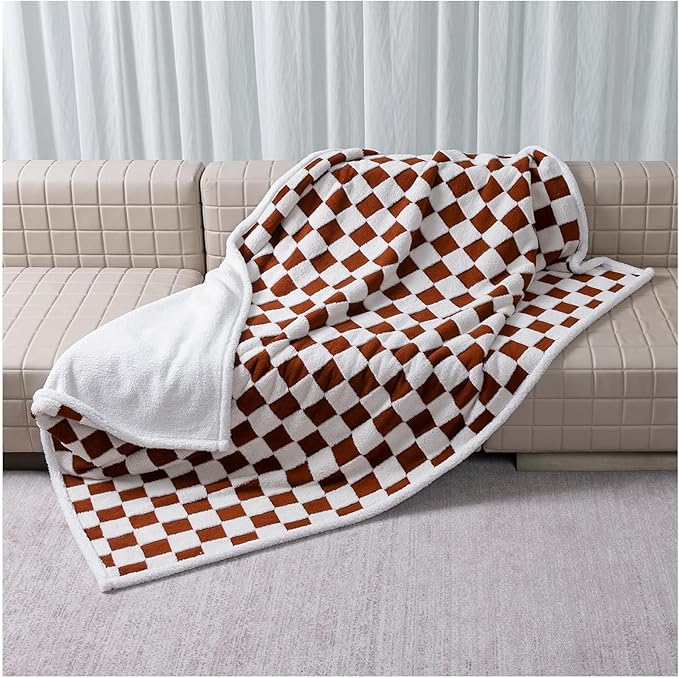 Maidewow Waterproof Pet Blanket,Dog Bed Covers Couch Sofa Stylish Jacquard Pets Throw Blankets for Puppy Cats Washable Reversible Furniture Protection Covers (Coffee Check,L)
