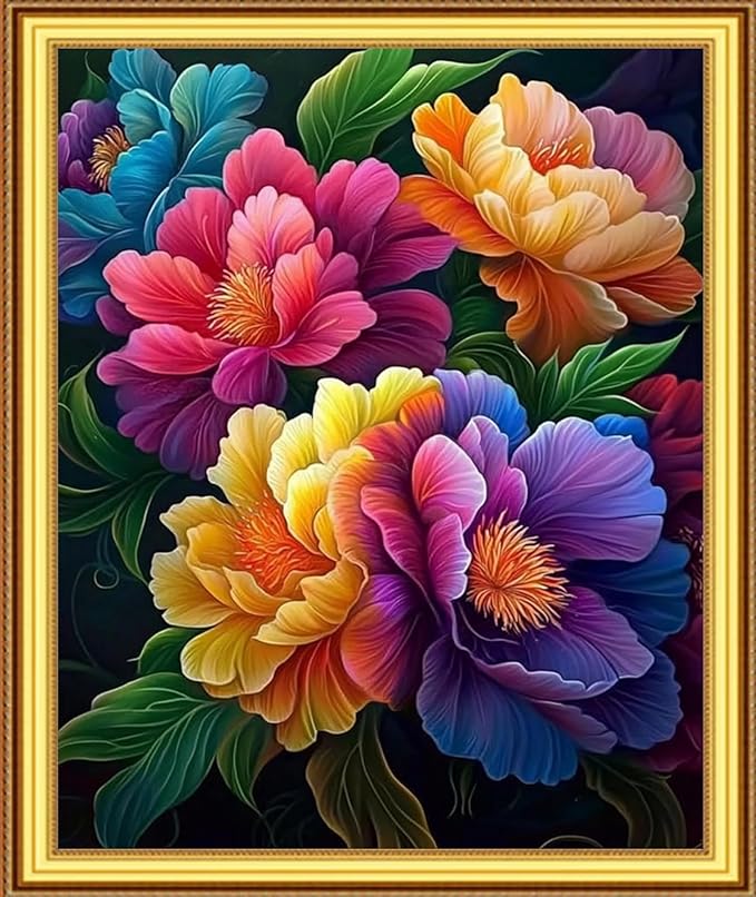 Foxnyart Stamped Cross Stitch Kits Full Range of Embroidery Needlework Starter Kits for Beginners Adults 11CT Embroidery Patterns Art Crafts DIY Needlepoint Kit-Magical Flowers 16x20 inchs