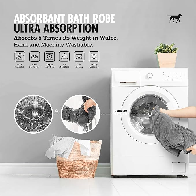 Tuff Pupper Fast Drying Dog Bath Robe | 800 GSM Plush Dog Towel Bathrobe/Dressing Gown | Super Absorbent Pet/Puppy Bathrobe | Adjustable Hood & Belly Strap | Super Soft | Fast Drying (XS, Gray)