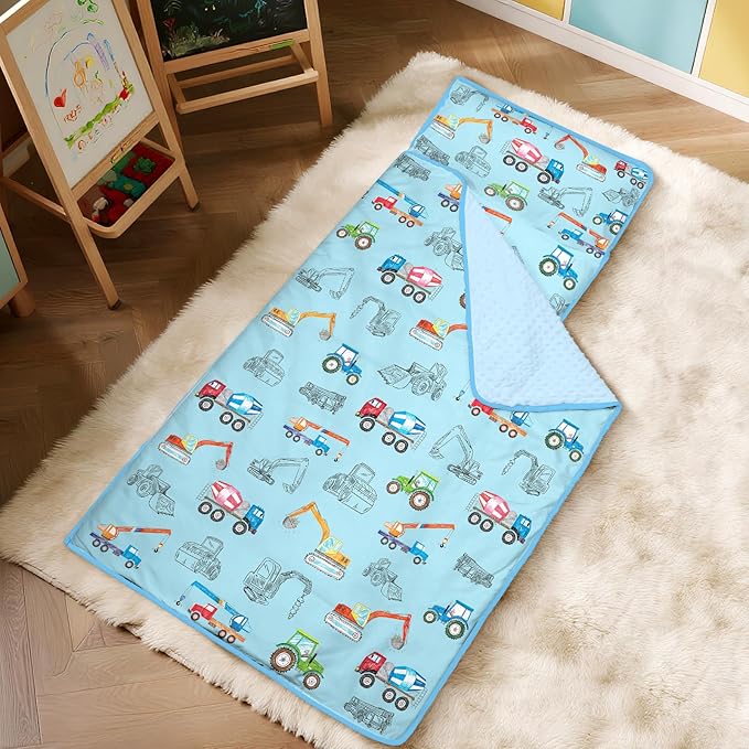 Toddler Nap Mat Kids Sleeping Bag 59"×24", Soft Slumber Bag with Removable Pillow and Blanket for Kids Girls Boys,Roll Up Sleeping Mat Thick for Camping,Daycare, Kindergarden