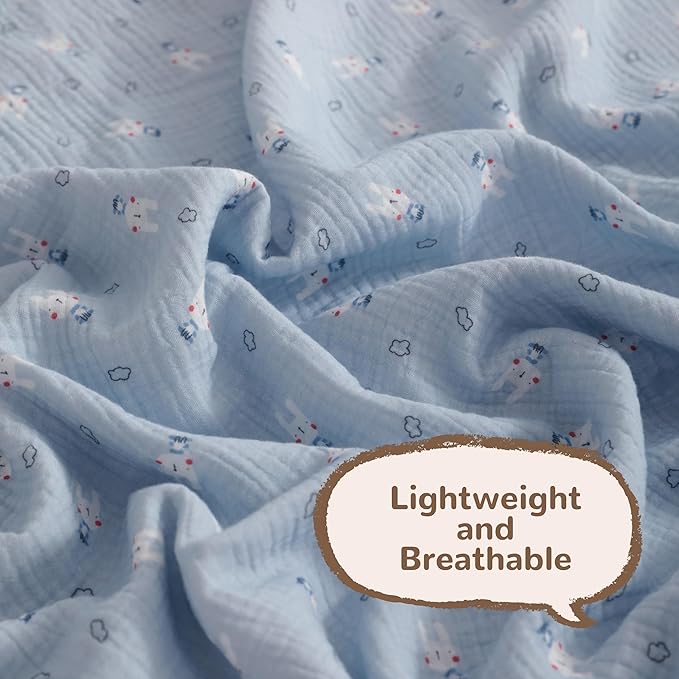 NTBAY 2 Layer Muslin Cotton Baby Swaddle Blanket, 42x60 Soft and Breathable Receiving for Newborns and Infants, Perfect for Crib, Stroller, Travel, Lightweight Nursery Blanket, Cloudy Bunny
