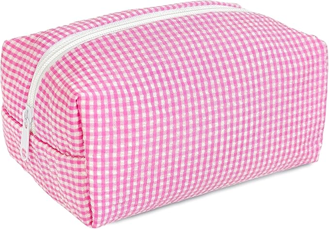 STARDW Checkered Makeup Bag Cute Cosmetic Bags for Women and Girls, Travel Toiletry Bag, Small Zipper Makeup Pouch, Purse Organizer Pouches Canvas Lining