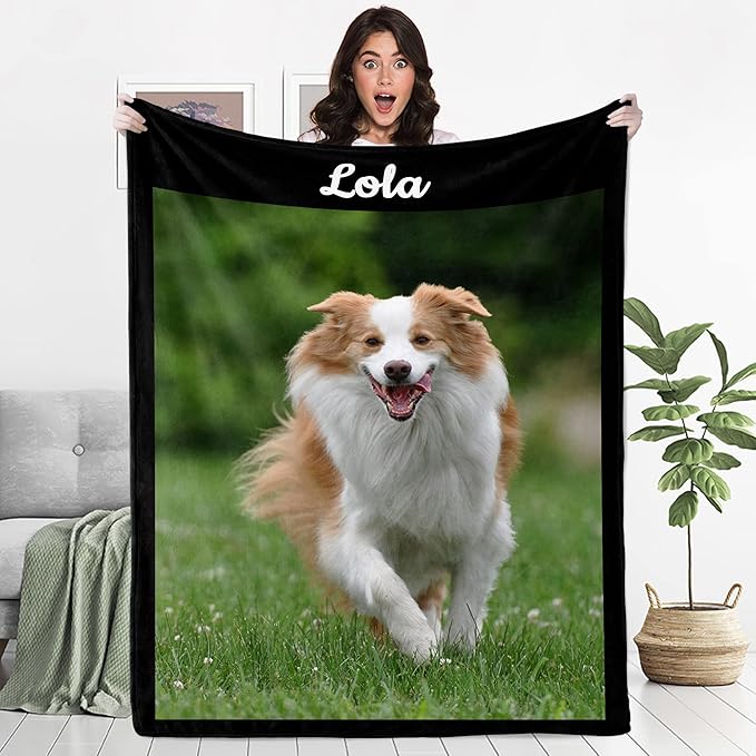 Ecautly Personalized Dog Blanket with Photo, Custom Pets Throw Blanket with Name, Using My Own Photos, Picture for Puppy, Dog and Cat Blankets, Pet Passing Away Memorial Gifts
