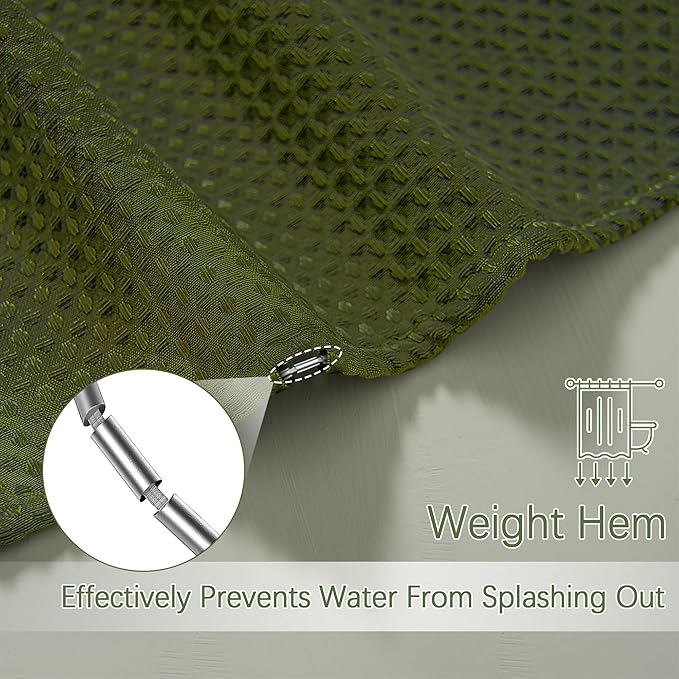 PANGSINNE Stall Shower Curtain 36 x 72 Inches, Heavy Duty Fabric Hotel Quality Waffle Textured 256GSM Army Green Shower Curtain
