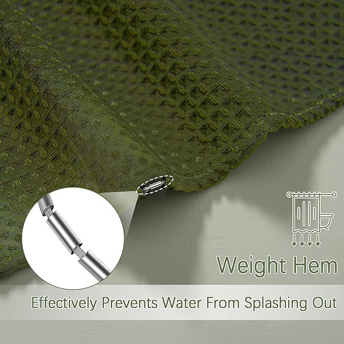PANGSINNE Army Green Shower Curtain 72 x 96 Inches, Extra Long Jungle Shower Curtain with Waffle Weave Fabric Heavy Duty Hotel Quality for Bathroom