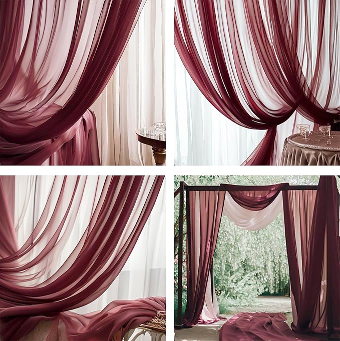 Barcelonetta | Chiffon Fabric | Decoration, Drapery Fabric | Wedding, Gender Reveal, Baby Shower, Birthday | for Arbor, Arch, Canopy, Table and Chair Decoration (Burgundy, 5 Yards)