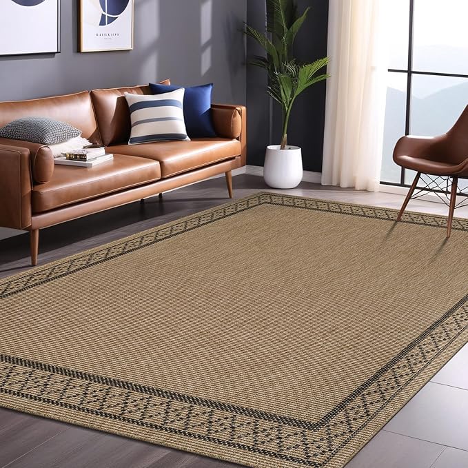 Easy Jute Rugs 6x9 Frame Natural Color Living Room Indoor Outdoor Area Rug for Patio and Kitchen Rug High Traffic Washable Easy to Clean Solid Boho Woven Design Carpet (6 x 9)