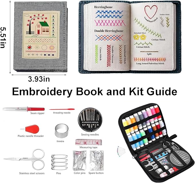 Embroom Embroidery Tool Kit, Portable Sewing Kit, Includes 108 Patterns and 86 Pieces, A Beginner's Embroidery Tool Set, DIY Hand Embroidery Starter Kit, Perfect for Craft Enthusiasts (2)