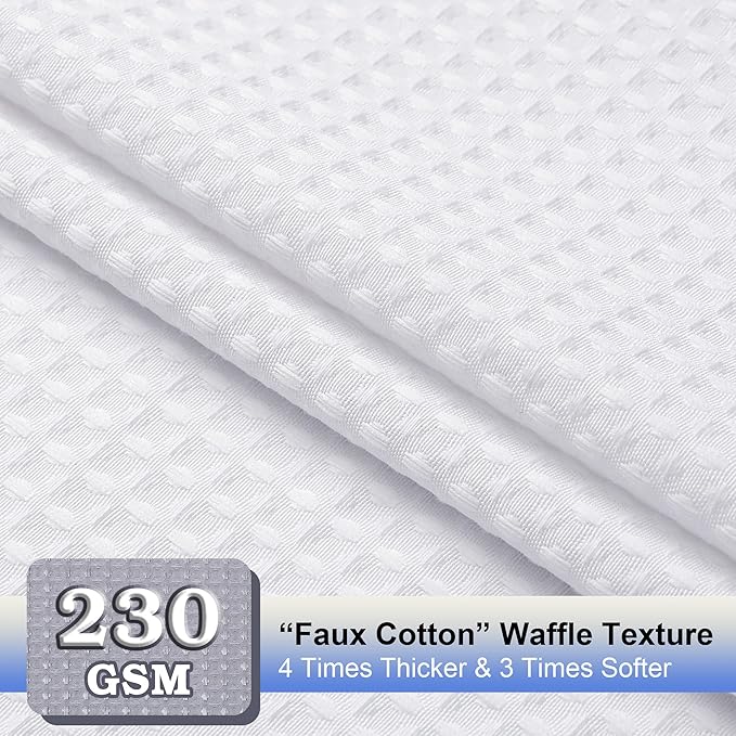 OVZME Extra Long White Shower Curtain Set- 96 Inch Long Waffle Weave Heavy Duty Fabric Shower Curtains for Bathroom, Luxury Heavy Duty Thick Cloth Shower Curtain with 12 Plastic Hooks, 72x96, White