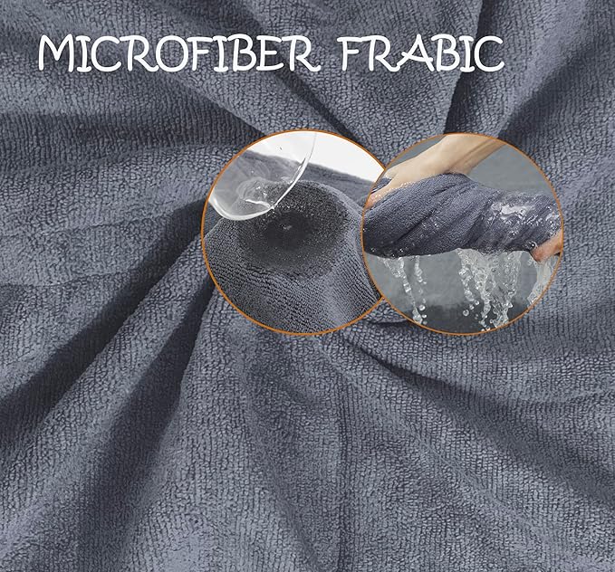 HhiMyOct Dog Drying Coat, Microfiber Dog Drying Bag - Absorbent Pet Bathrobe for Dogs & Cats, Adjustable Collar & Belly Strap, Fast Drying Coat, Large, Grey