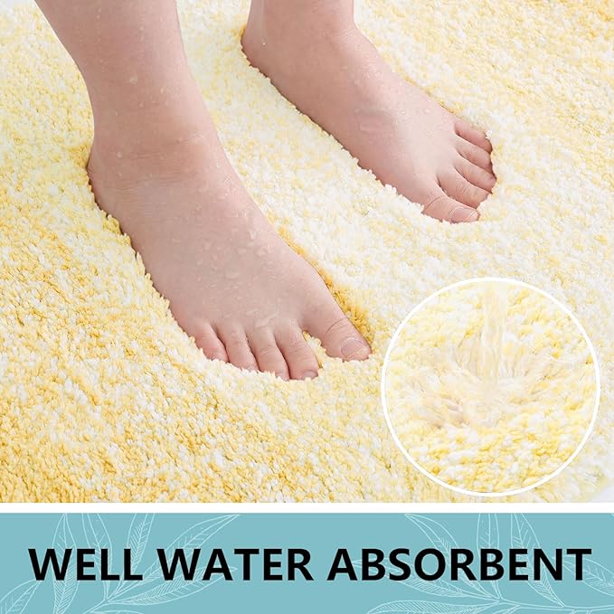 Arotive Microfiber Bathroom Rugs, Shaggy Soft and Absorbent Bath Rug, Non-Slip, Thick Plush Machine Washable Dry Bath Mats for Bathroom, Tub and Shower, 24x16, Light Yellow, Rectangular