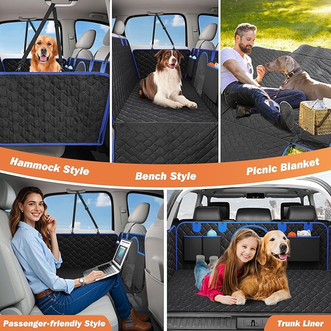 Tivray Back Seat Extender for Dogs, Dog Car Seat Cover for Back Seat Hard Bottom - Holds 330lbs Waterproof Back Seat Pet Cover for Dogs with Mesh Window & Pocket, Dog Hammock for Car, Small Truck, SUV