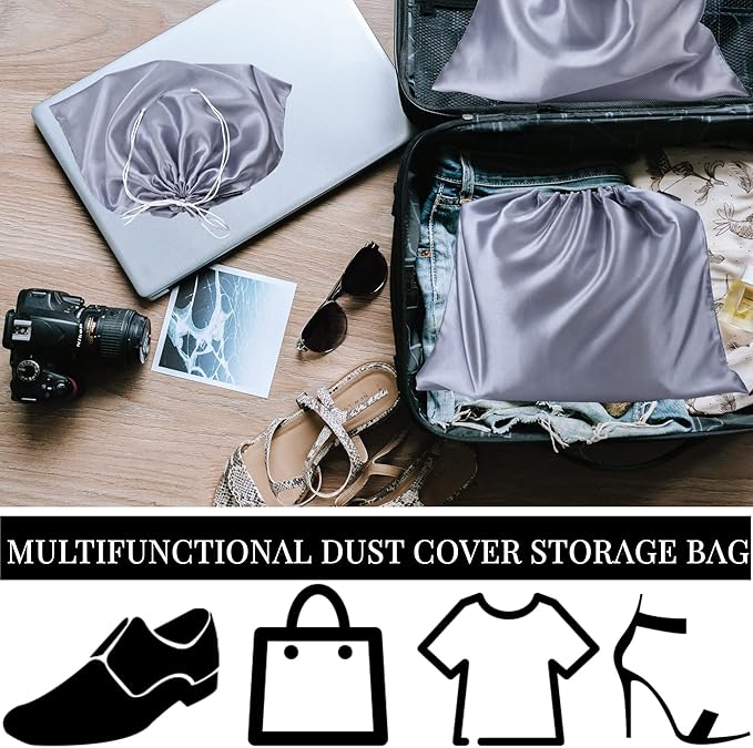 10 Pack Dust Bags for Purses and Handbags, Silk Dust Cover Storage Bag with Drawstring Travel Storage Pouch for Handbag Purse Shoes Boots (Gray, 19.6 × 15.7 in)