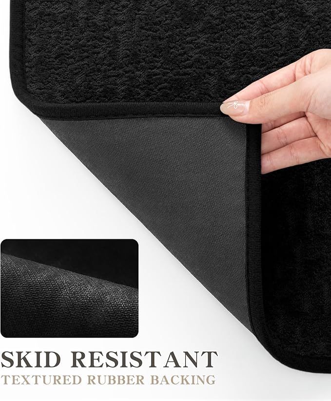 chakme Bathroom Rugs Mat 59x24, Ultra Thin Non Slip Bath Mat Quick Dry Absorbent Bath Mat for Bathroom Floor, (Black, 59"x24")