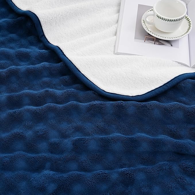 Yaning Waterproof Blanket for Bed Couch Sofa Car, Soft Leakproof Dog Blanket with 3D Bubble Pattern, Reversible Water Proof Pet Blankets for Dogs Cats Puppies (50"x60", Navy Blue)