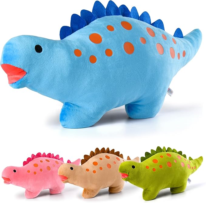 BB FUN HOUSE Dinosaur Pillow Plush, Stuffed Animal Birthday Gift Dino Decorative Throw Pillow for Kids Teens Adult Room Decor Soft Plushie Toy, Blue