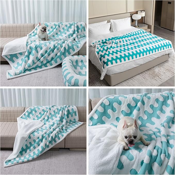 Maidewow Waterproof Pet Blanket,Dog Bed Covers Couch Sofa Stylish Jacquard Pets Throw Blankets for Puppy Cats Washable Reversible Furniture Protection Covers (Blue Wave,M)