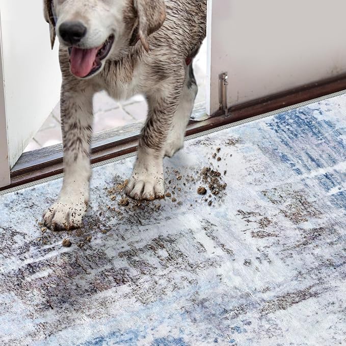 COMSLE Door Mat, Front Door Mat Indoor for Entrance Faux Wool Absorbent Non Slip Modern Throw Rug for Entryway Hallway Muddy Paws - Pet Friendly, 32x48 Inches, Sierra Blue Machine Washable