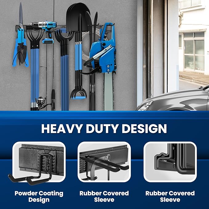 SUKIZZ 64'' All-Metal Garage Tool Organizer Wall Mount – Heavy-Duty Tool Rack Holds 680 lbs, Adjustable Hooks for Garage, Yard, and Garden Equipment