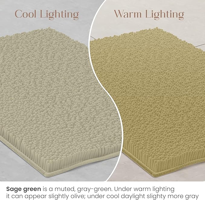 MAYSHINE Plush Shaggy Chenille Bath Mat | Extra Soft, Super Absorbent, Non-Slip Bathroom Rug | Fluffy Microfiber, Area Rug Sets for Bathroom Floor, Kitchen, Living Room | 39"x24" | Sage Green
