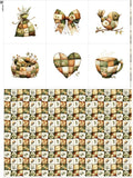 Rustic Patchwork Cotton Fabric Panel – 6 Designs (10"×10" inch Each) + Bonus Patchwork Sheet 29.5"×19.6" inch, 100% Cotton 140 GSM