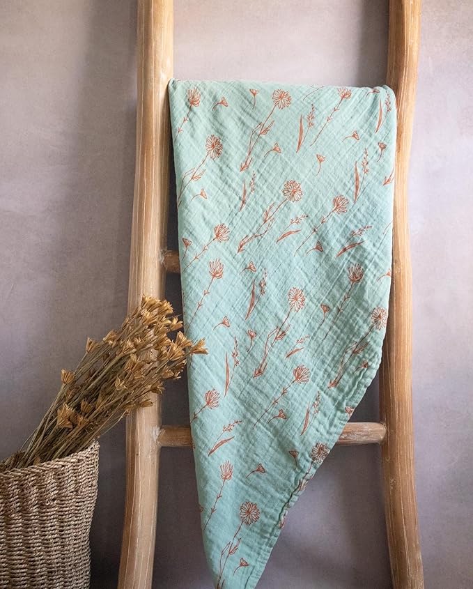 Leyl&Ari Muslin Swaddle Baby Blanket | 100% Organic Cotton Receiving (Wildflowers Set)