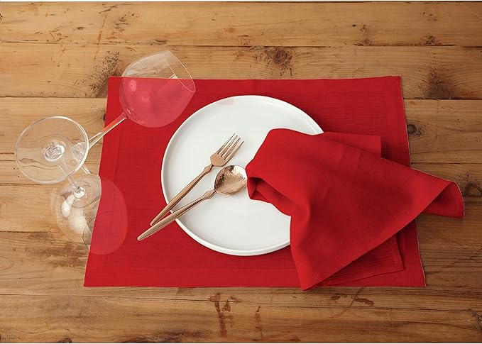 Solino Home Red Linen Napkins Set of 4-100% Pure Linen Cloth Washable Dinner Napkins 20 x 20 Inch for Valentines, Winter - Fete