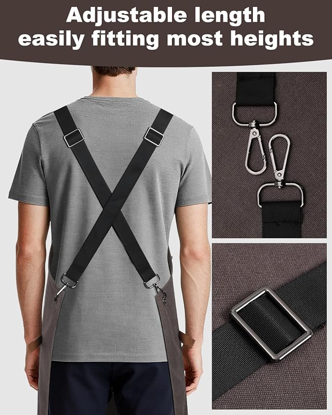 Kitchen Apron - 3 Large Pockets, Cross Back Apron With Adjustable Straps, Cooking Kitchen Chef Apron For Women And Men, Wear-Resistant & Easy To Clean.(Gray)